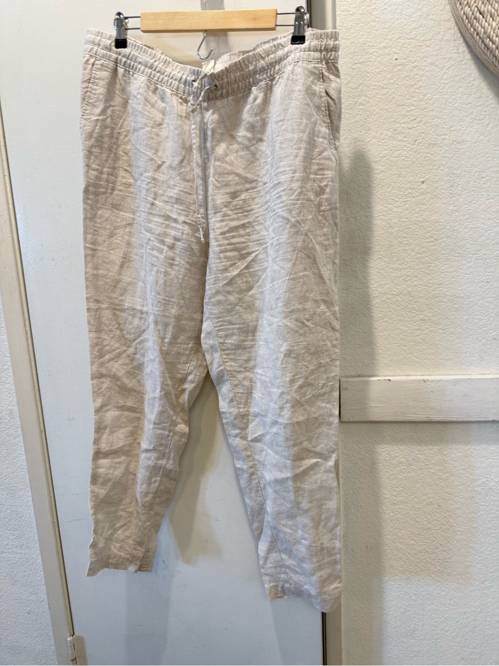H&M women’s Lightweight 100% Linen Drawstring Pants in Natural size 12